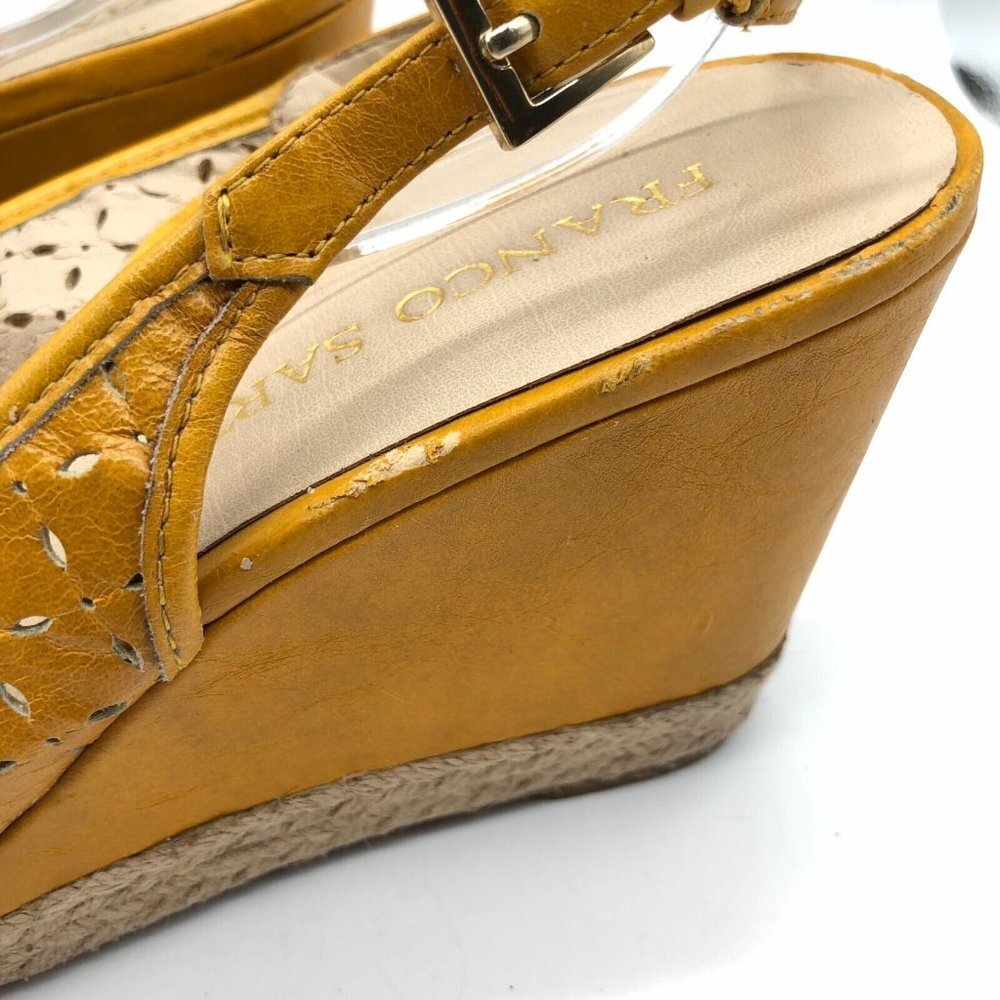 Franco Sarto Womens Wedge Sandals Leather Laser Cut Slingback Yellow Size 8 - Picture 4 of 9